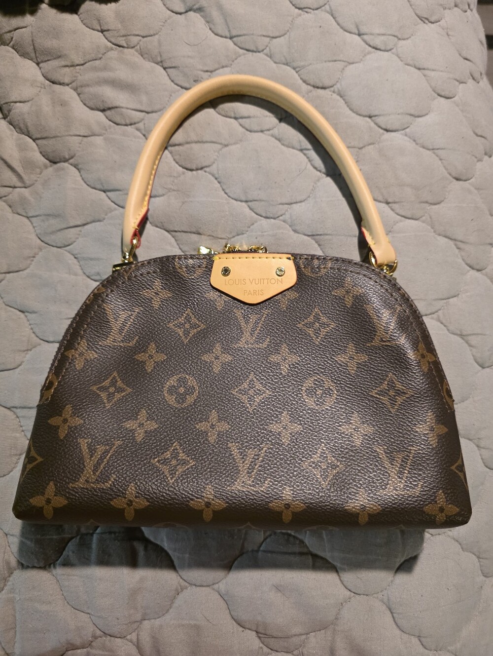 USED ..Louis Vuitton Brown Monogram Satchel with Cream Handle and Gold Hardware